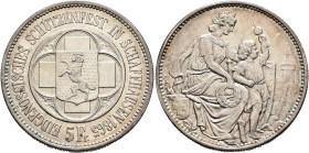 SWITZERLAND. Schützentaler (Shooting Talers). 5 Franken 1865 (Silver, 37 mm, 25.08 g, 12 h), confederate Shooting Festival in Schaffhausen. EIDGENÖSSI...
