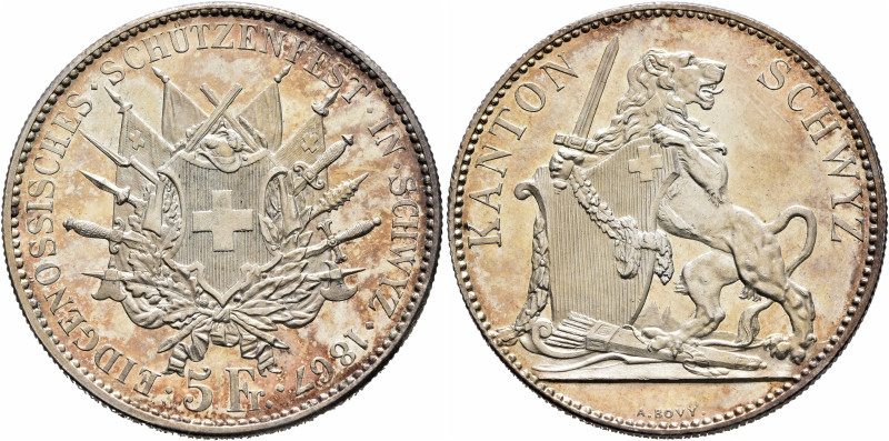 SWITZERLAND. Schützentaler (Shooting Talers). 5 Franken 1867 (Silver, 37 mm, 25....