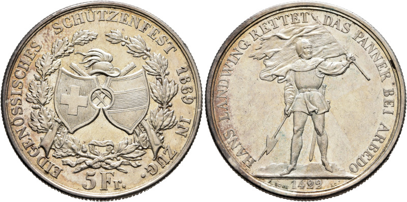 SWITZERLAND. Schützentaler (Shooting Talers). 5 Franken 1869 (Silver, 36 mm, 25....
