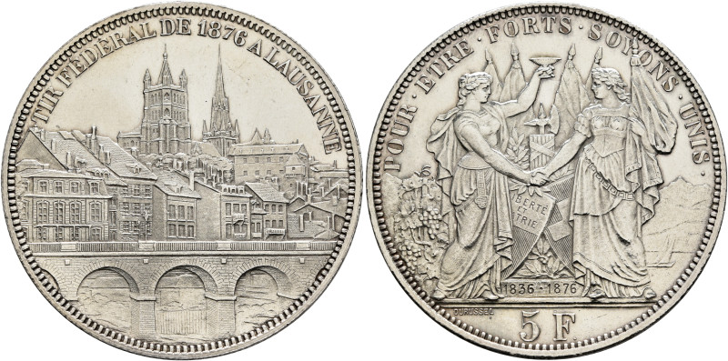 SWITZERLAND. Schützentaler (Shooting Talers). 5 Franken 1876 (Silver, 37 mm, 24....
