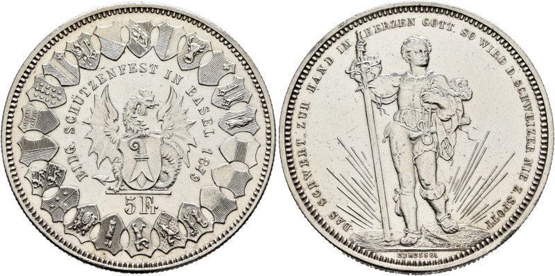 SWITZERLAND. Schützentaler (Shooting Talers). 5 Franken 1879 (Silver, 37 mm, 25....