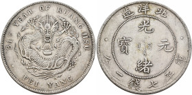 CHINA, Qīng dynasty. Dézōng (Guāngxù), 1875-1908. Yuán – Dollar RY 34 = 1908 (Silver, 38 mm, 26.72 g, 12 h), Zhílì (Chihli) province. Yeoman 73. Light...