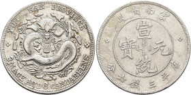 CHINA, Qīng dynasty. Xuāntǒng (Hsüan-T’ung), 1908-1912. 3 Mace and 6 Candareens – 50 Cents (Silver, 33 mm, 13.15 g, 1 h), Yúnnán (Yun-Nan) province, n...