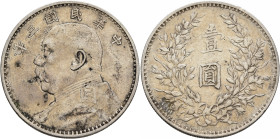 CHINA, ZHŌNGHUÁ MÍNGUÓ (REPUBLIC OF CHINA). 1912-1949. Yuán – Dollar Year 3 = 1914 (Silver, 38 mm, 26.86 g, 12 h). Yeoman 329. Numerous marks and some...
