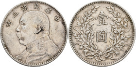 CHINA, ZHŌNGHUÁ MÍNGUÓ (REPUBLIC OF CHINA). 1912-1949. Yuán – Dollar Year 3 = 1914 (Silver, 38 mm, 26.79 g, 12 h). Yeoman 329. Some marks, otherwise, ...