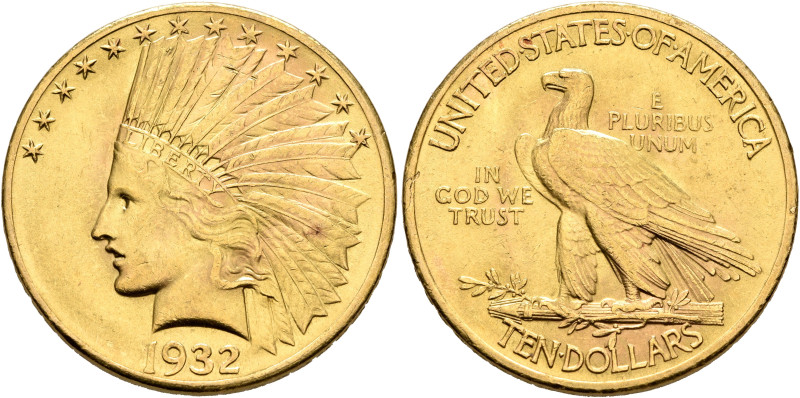 UNITED STATES. Federal Issues. 10 Dollars 1932 (Gold, 27 mm, 16.75 g, 6 h), Indi...