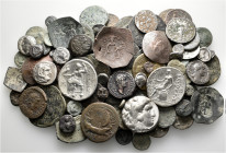 A lot containing 166 Greek and Roman bronze coins. Including: Mainly Greek and Roman. Fine to very fine. LOT SOLD AS IS, NO RETURNS. 166 coins in lot....