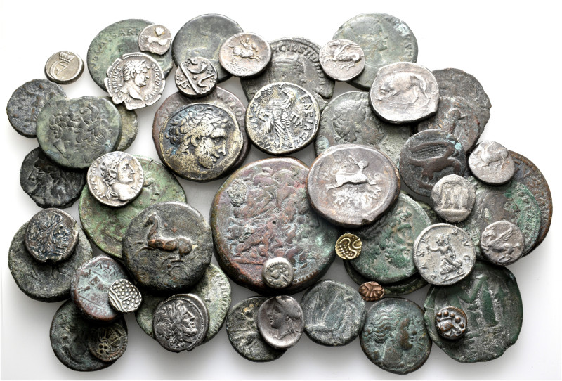 A lot containing 24 silver and 28 bronze coins. Including: Greek and Roman. Fine...