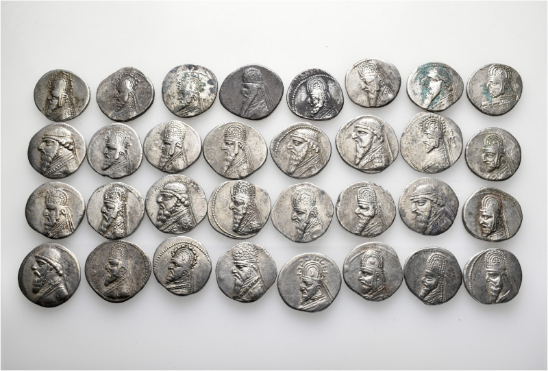 A lot containing 32 silver coins. Including: Parthian Drachms. Fine to very fine...