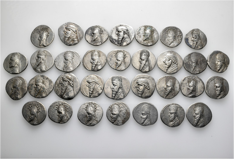 A lot containing 32 silver coins. Including: Parthian Drachms. Fine to very fine...