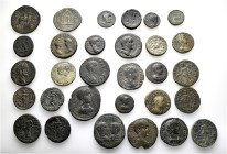 A lot containing 30 bronze coins. Including: Greek and Roman Provincial coins from Akmoneia, Apameia, Appia, Bruzos. Fine to very fine. LOT SOLD AS IS...