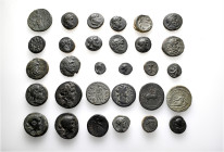 A lot containing 30 bronze coins. Including: Greek and Roman Provincial coins from Eukarpeia and Eumeneia. About very fine to good very fine. LOT SOLD...