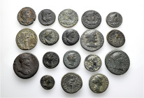 A lot containing 18 bronze coins. Including: Greek and Roman Provincial coins from Temenothyrai, Themisonion, Tiberiopolis and Traianopolis. Fine to v...