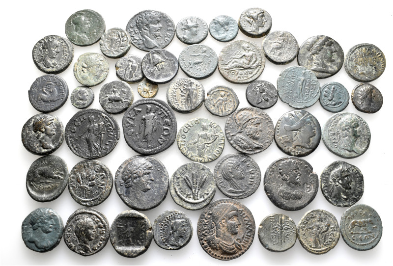A lot containing 47 bronze coins. Including: Greek and Roman Provincial. Fine to...