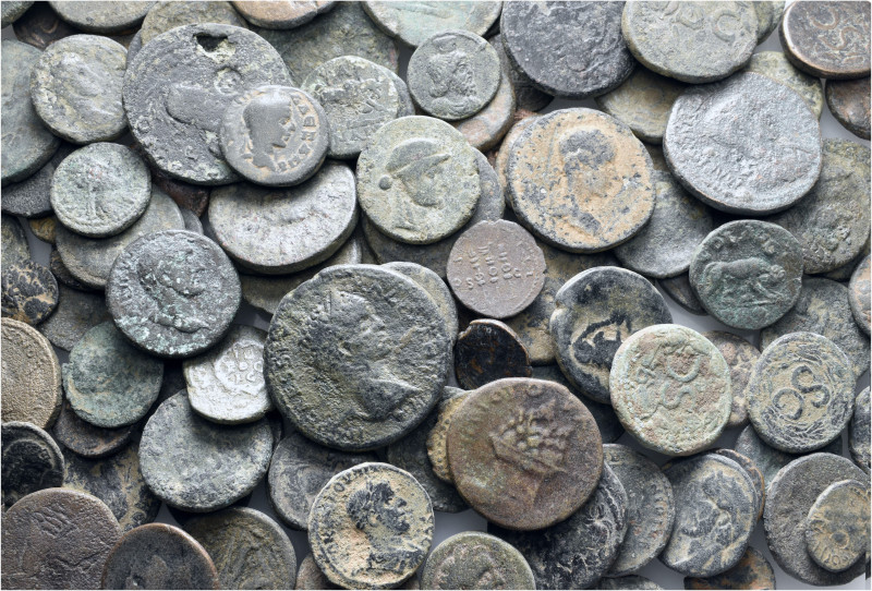 A lot containing 125 bronze coins. Including: Mainly Roman Provincial. Fair to f...