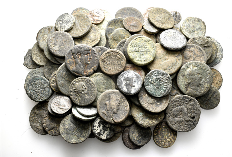 A lot containing 111 bronze coins. Including: Mainly Roman Provincial. Fair to f...