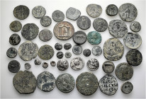 A lot containing 48 silver and bronze coins. Including: Greek, Roman Provincial, Roman Imperial and Byzantine. Fine to very fine. LOT SOLD AS IS, NO R...