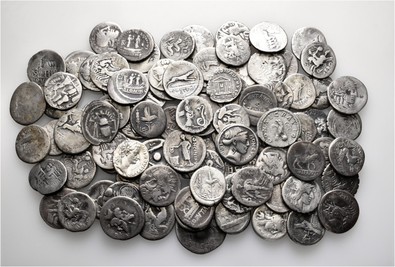 A lot containing 92 silver coins. Including: Mostly Roman Republican and Imperat...