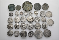 A lot containing 27 silver and 5 bronze coins. Including: Greek, Roman Republican, Roman Imperial and Modern. Fair to very fine. LOT SOLD AS IS, NO RE...