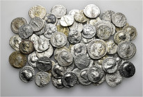 A lot containing 66 silver coins. All: Roman Imperial. Fine to about very fine, harshly cleaned. LOT SOLD AS IS, NO RETURNS. 66 coins in lot.


Fro...
