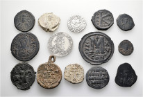 A lot containing 14 silver and bronze coins and lead seals. Including: Byzantine and Modern. Fine to very fine. LOT SOLD AS IS, NO RETURNS. 14 coins i...