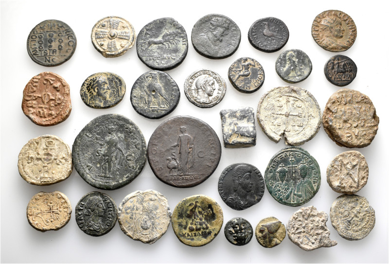 A lot containing 1 silver, 18 bronze coins and 11 lead seals. Including: Greek, ...