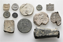 A lot containing 12 coins, lead seals, weight and a bronze die. Including: Greek, Roman Provincial, Byzantine. Fair to fine. LOT SOLD AS IS, NO RETURN...