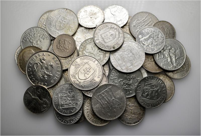 A lot containing 44 mainly silver coins (528 g). Mainly: Czech Republic and Slov...