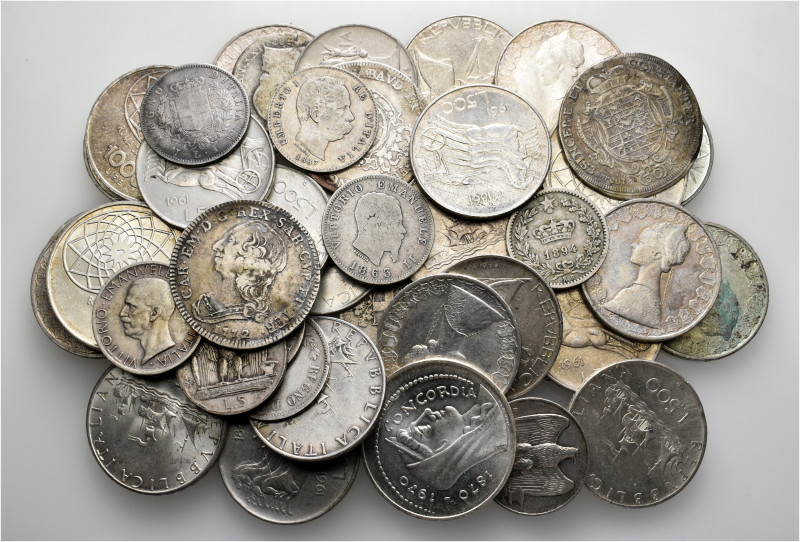 A lot containing 47 mainly silver coins (422 g). All: Italy. About very fine to ...