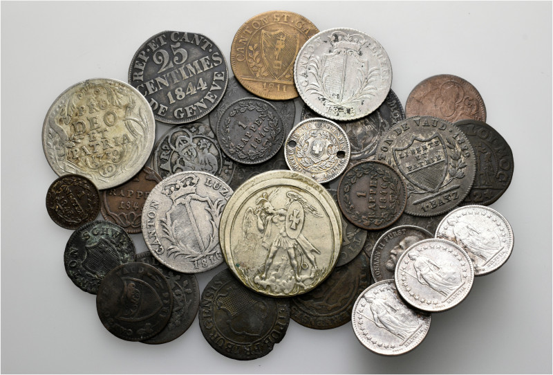 A lot containing 29 silver and bronze coins (68 g). Including: Switzerland and L...