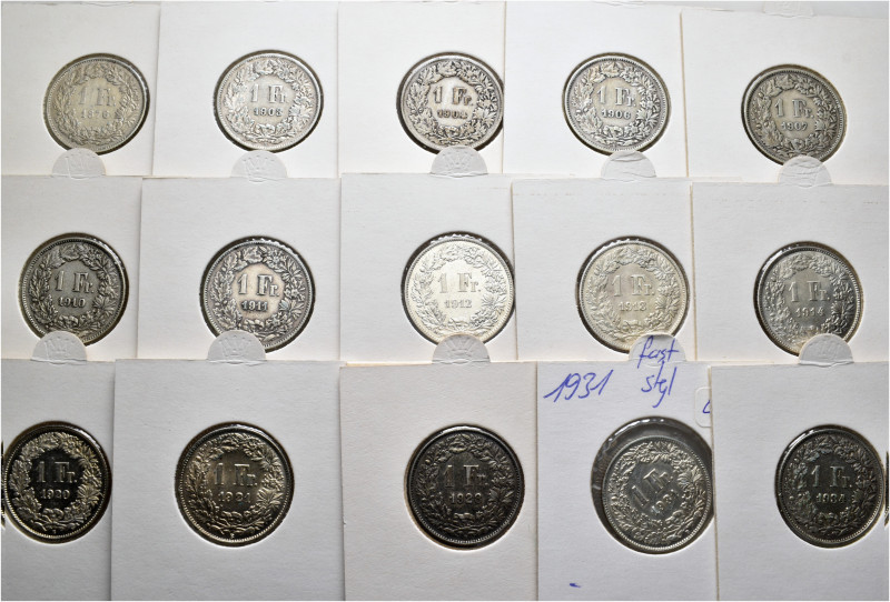 A lot containing 62 silver and copper-nickel coins. All: 1 Fr. Switzerland of 18...