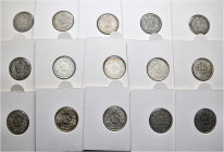 A lot containing 71 silver and copper-nickel coins. All: 50 Rp. Switzerland of 1875, 1894, 1903, 1904, 1906, 1907, 1909, 1910, 1913, 1914, 1916, 1920,...