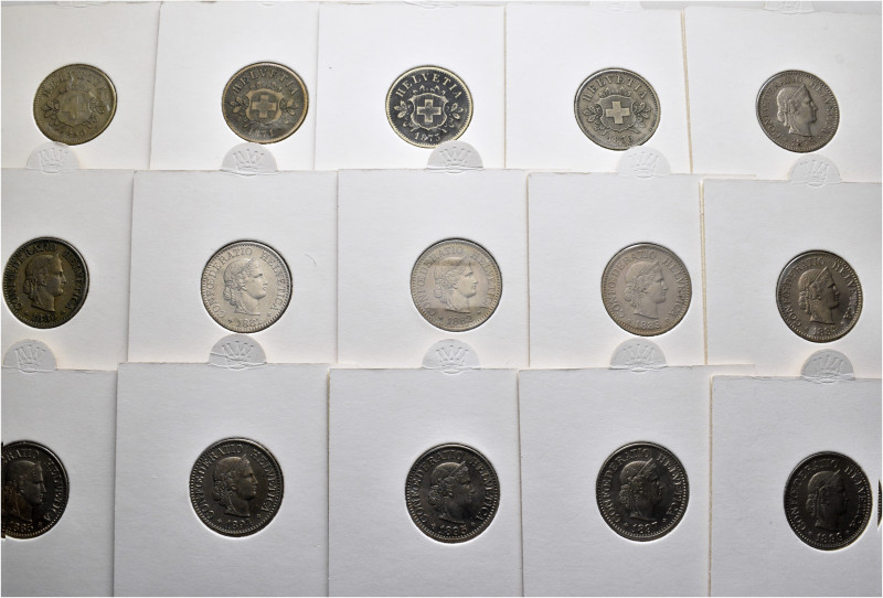 A lot containing 92 copper-nickel or copper coins. All: 10 Rp. Switzerland of 18...