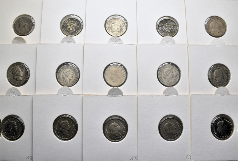 A lot containing 95 copper-nickel or copper coins. All: 5 Rp. Switzerland of 187...