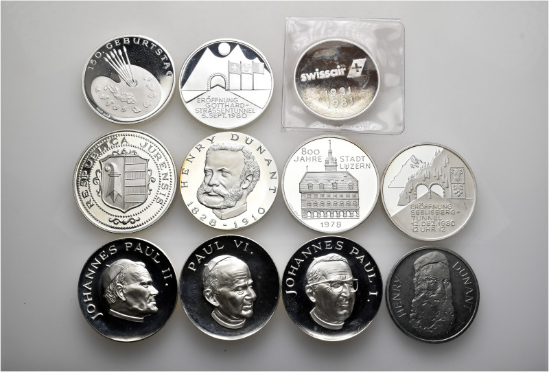 A lot containing 11 silver medals (ca. 194 g). All: Switzerland. Uncirculated. L...