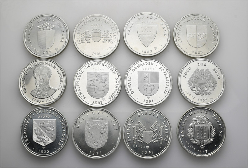 A lot containing 12 silver medals (ca. 181 g). All: Switzerland. Uncirculated. L...