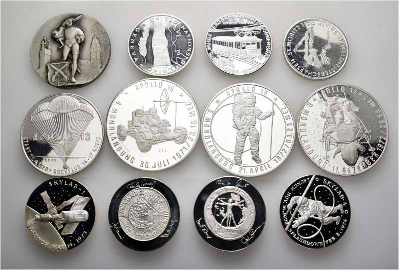 A lot containing 12 silver medals (ca. 287 g). All: Switzerland. Uncirculated. L...