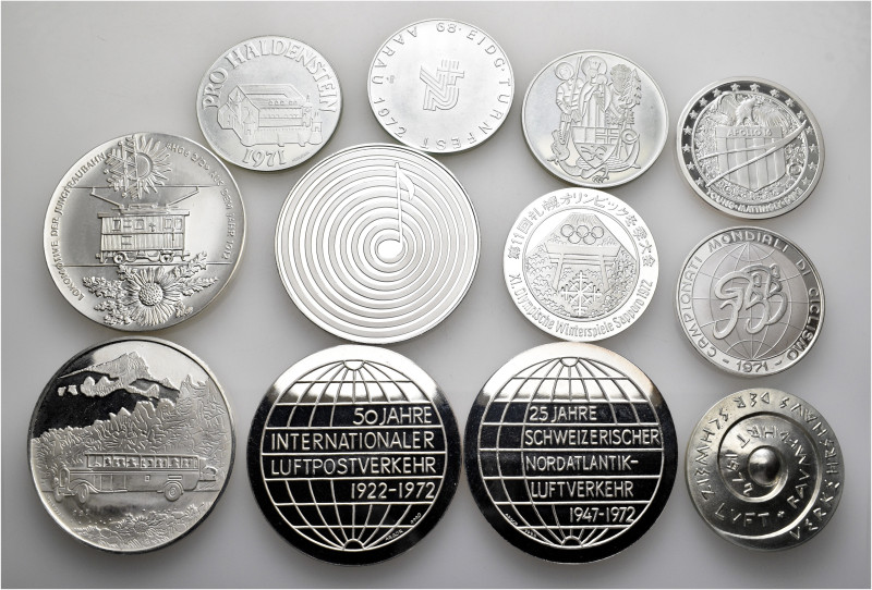 A lot containing 12 silver medals (ca. 266 g). All: Switzerland. Uncirculated. L...