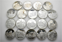 A lot containing 19 silver medals (ca. 285 g) in the original coin case of Ovaphil SA, Lausanne. All: Switzerland. Castles of Graubünden. Extremely fi...