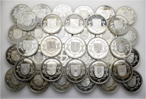 A lot containing 35 silver medals (circa 525 g) in the original coin case of Ovaphil SA, Lausanne. All: Switzerland. 'Kreistaler' of Graubünden. Virtu...