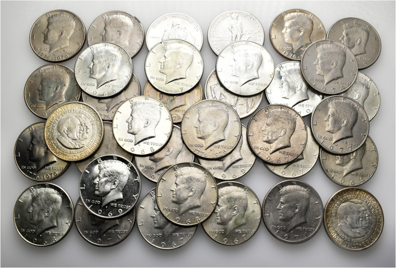 A lot containing 35 silver and copper-nickel coins (408 g). All: United States o...