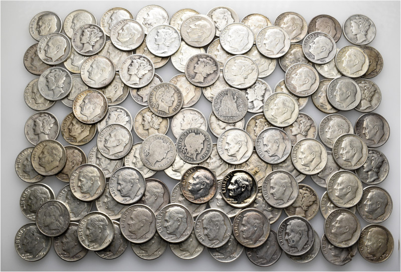 A lot containing 112 silver and copper-nickel coins (280 g). All: United States ...