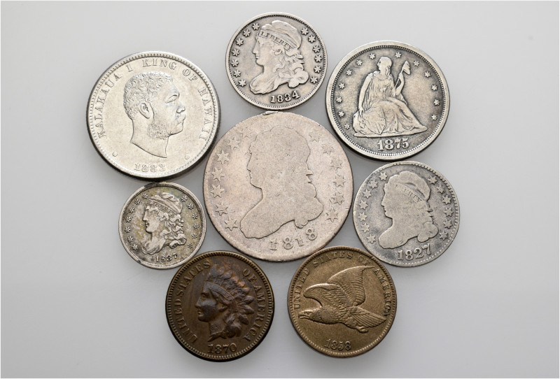 A lot containing 8 silver and bronze coins. All: United States of America and Ha...