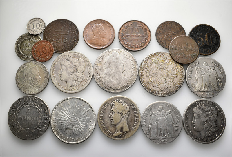 A lot containing 12 silver and 7 bronze coins. All: World. About very fine to go...