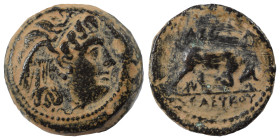 SELEUKID KINGS of SYRIA. Seleukos I Nikator, 312-281 BC. Ae (bronze, 2.48 g, 15 mm), Seleukeia on the Tigris. Winged head of Medusa to right. Rev. ΒΑΣ...