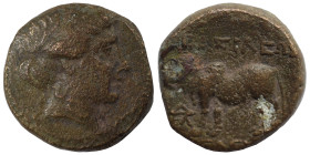 SELEUKID KINGS of SYRIA. Seleukos II Kallinikos, 246-226 BC. Ae (bronze, 3.93 g, 16 mm). Uncertain mint, associated with Antioch. Laureate head of Apo...