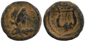 SYRIA, Seleucis and Pieria. Antioch. Pseudo-autonomous. Ae (bronze, 1.07 g, 10 mm). Laureate and draped bust of Apollo right. Rev. Lyre. Nearly very f...
