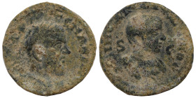 SYRIA, Seleucis and Pieria, Antioch. Macrinus with Diadumenian. 217-218. Ae (bronze, 3.40 g, 19 mm). Laureate head of Macrinus to right. Rev. Bare-hea...