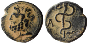 SYRIA, Seleukis and Pieria. Antioch. Pseudo-autonomous, 2nd century. Ae Tessera (bronze, 3.04 g, 15 mm). Head of Asklepios left. Rev. Serpent-entwined...