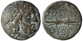 SYRIA, Seleucis and Pieria. Seleucia Pieria. Ae (bronze, 8.01 g, 21 mm). Laureate head of Zeus right. Rev. ΣEΛEYKEΩN Thunderbolt; monogram within circ...